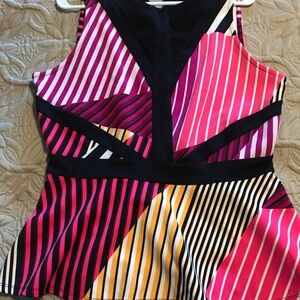 Worthington Pink and Black Asymmetrical Sleeveless Tank Top